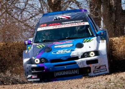 Ken Block and Co-Driver Alex Gelsomino as they Rally in the new Escort Cossie